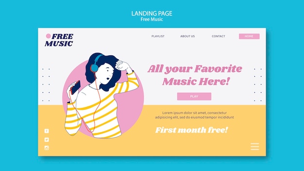 PSD gratuit modèle de page de destination de concept de musique