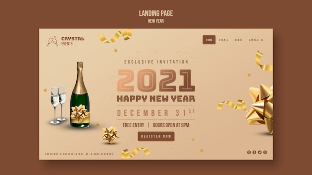 PSD gratuit modèle de page de destination de concept de nouvel an