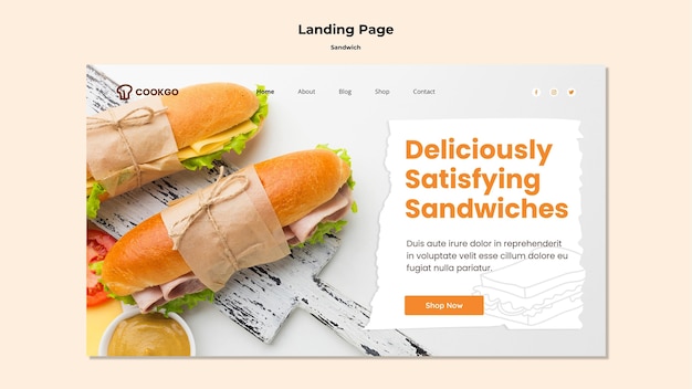 PSD gratuit modèle de page de destination de concept de sandwich