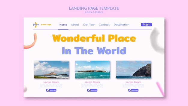 Modèle de page de destination de concept de voyage