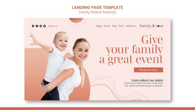 PSD gratuit modèle de page de destination de conception familiale