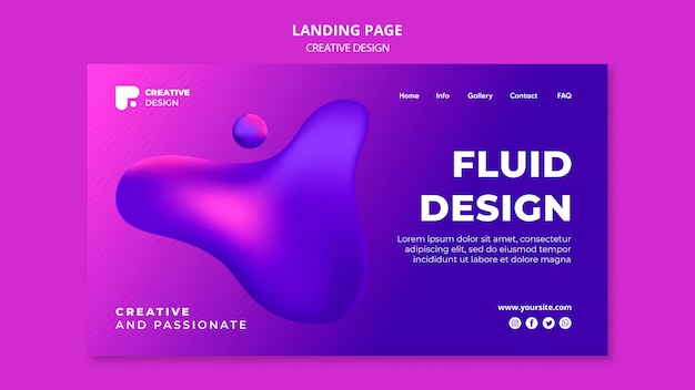 PSD gratuit modèle de page de destination de conception fluide