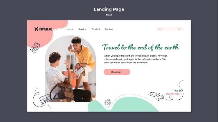 PSD gratuit modèle de page de destination de conception de voyage design plat