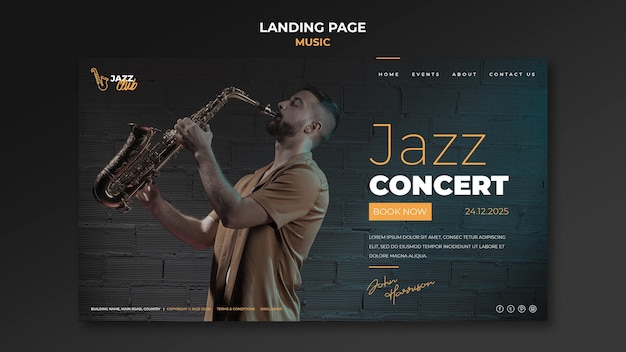 Modèle de page de destination de concert de jazz