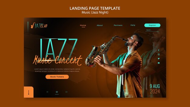 Modèle de page de destination de concert de jazz