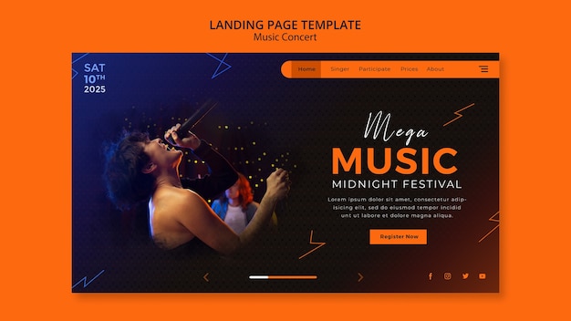 Modèle de page de destination de concert de musique dégradée
