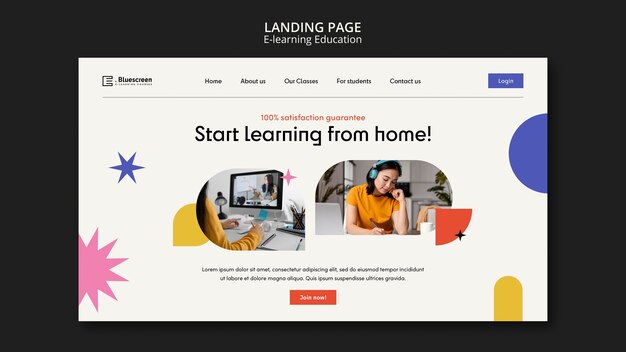 Modèle de page de destination des cours en ligne avec des formes abstraites