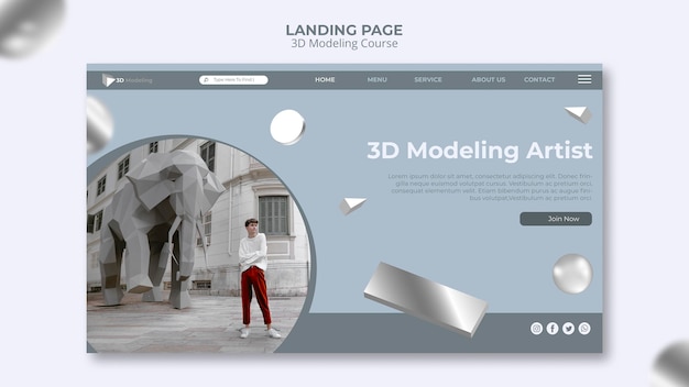 PSD gratuit modèle de page de destination de cours de modélisation 3d