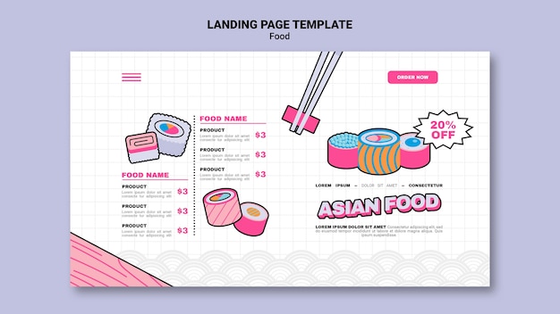 Modèle de page de destination de cuisine asiatique