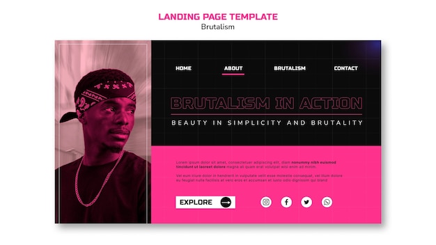 PSD gratuit modèle de page de destination dans le style brutalisme