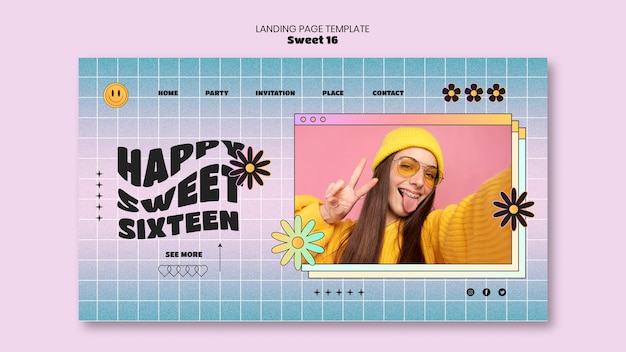 Modèle de page de destination dégradé sweet 16