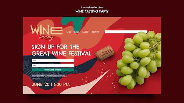 Modèle de page de destination de dégustation de vin