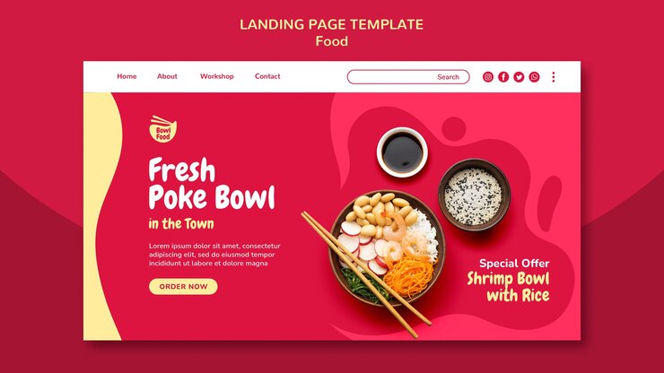 PSD gratuit modèle de page de destination délicieux poke bowl
