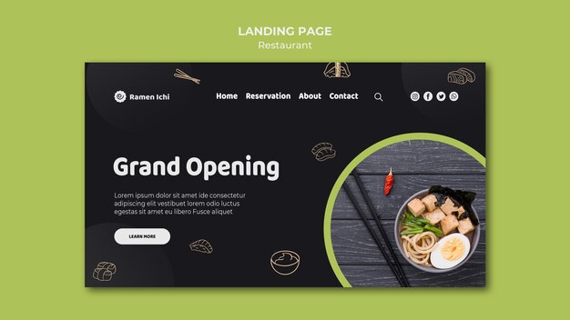 Modèle de page de destination de délicieux restaurant ramen