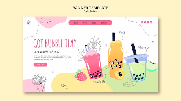 PSD gratuit modèle de page de destination de délicieux thé à bulles