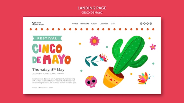 PSD gratuit modèle de page de destination design plat cinco de mayo