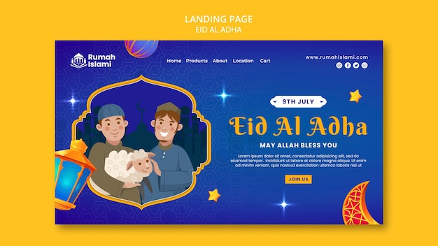 PSD gratuit modèle de page de destination design plat eid al-adha