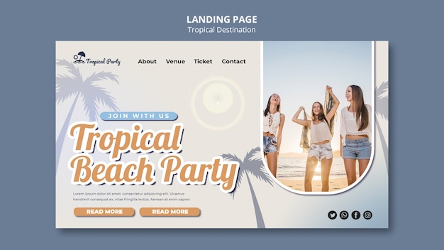 PSD gratuit modèle de page de destination de destination tropicale avec palmiers