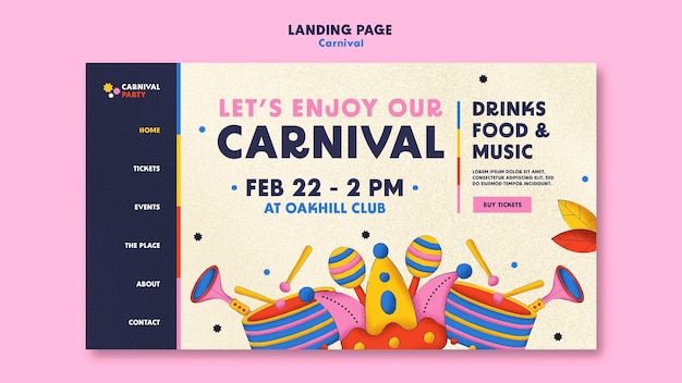 PSD gratuit modèle de page de destination de divertissement de carnaval