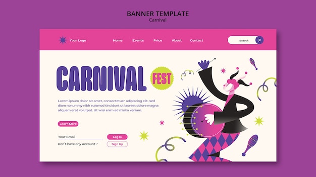 PSD gratuit modèle de page de destination de divertissement de carnaval