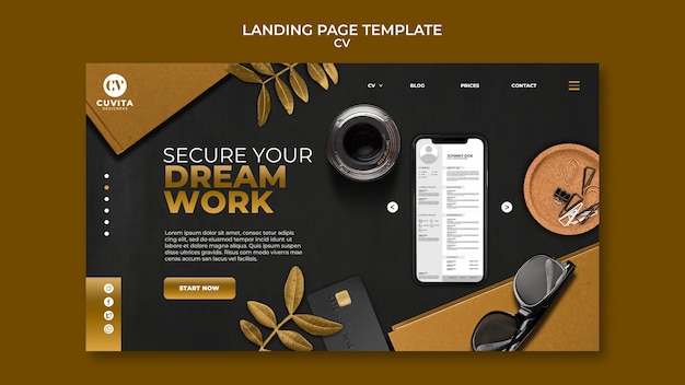 PSD gratuit modèle de page de destination doré luxueux pour cv