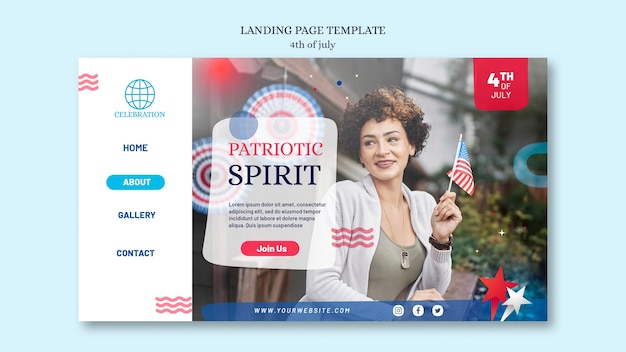 PSD gratuit modèle de page de destination du 4 juillet