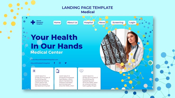 PSD gratuit modèle de page de destination du centre médical