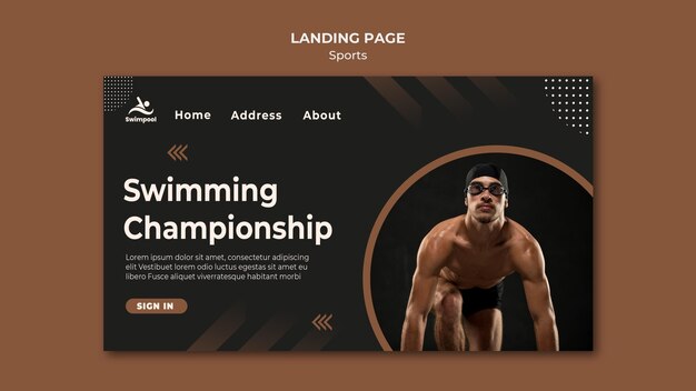 PSD gratuit modèle de page de destination du championnat de natation