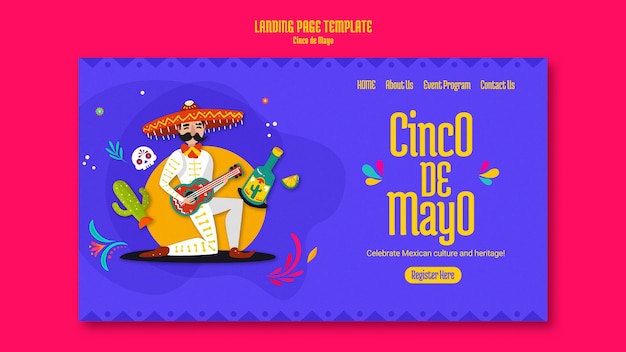 PSD gratuit modèle de page de destination du cinco de mayo