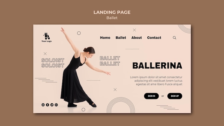 PSD gratuit modèle de page de destination du concept de ballet