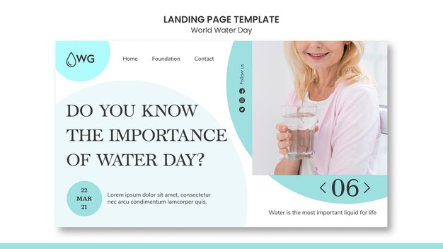 Modèle de page de destination du concept de la journée mondiale de l'eau