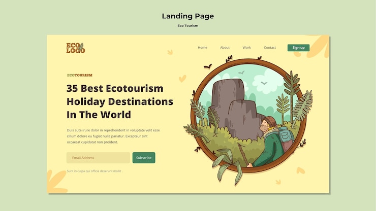PSD gratuit modèle de page de destination du concept de tourisme écologique
