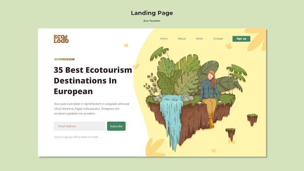 PSD gratuit modèle de page de destination du concept de tourisme écologique