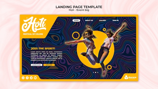 PSD gratuit modèle de page de destination du festival holi