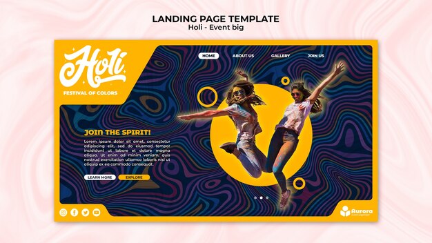 Modèle de page de destination du festival Holi