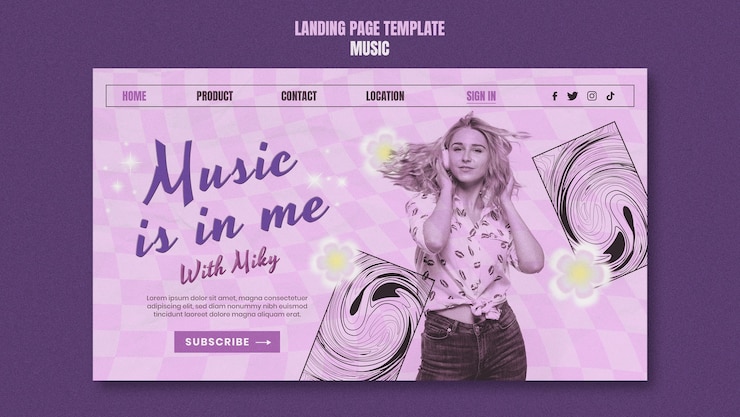 PSD gratuit modèle de page de destination du festival de musique rétro