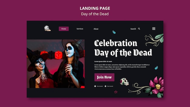 PSD gratuit modèle de page de destination du jour des morts