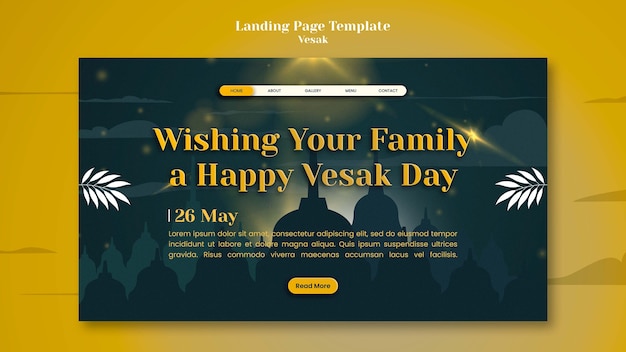 PSD gratuit modèle de page de destination du jour de vesak avec statue méditante