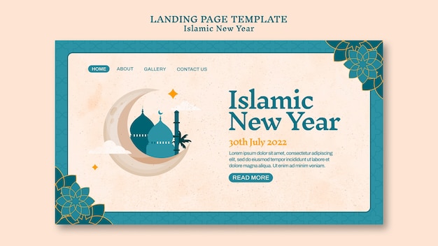 Modèle De Page De Destination Du Nouvel An Islamique Avec Un Design Floral