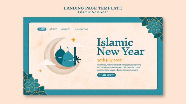 Modèle de page de destination du nouvel an islamique avec un design floral