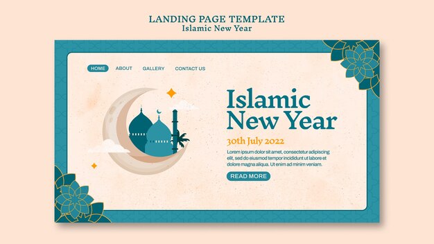 Modèle de page de destination du nouvel an islamique avec un design floral