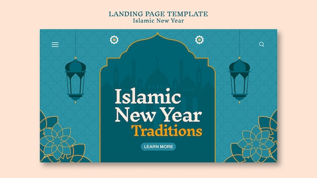 Modèle De Page De Destination Du Nouvel An Islamique Avec Un Design Floral