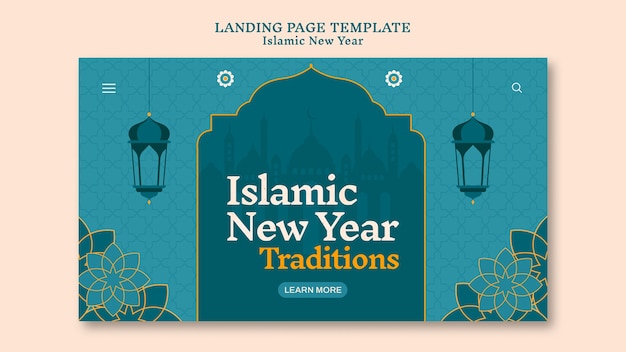 Modèle de page de destination du nouvel an islamique avec un design floral