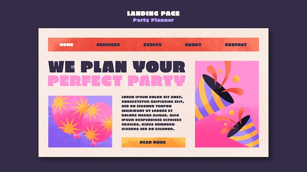 PSD gratuit modèle de page de destination du planificateur de fête dégradé