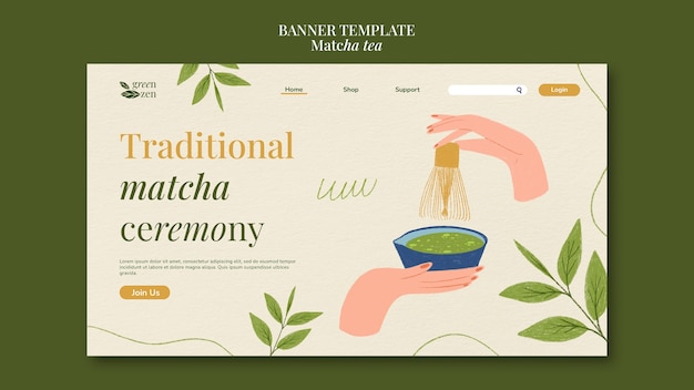 PSD gratuit modèle de page de destination du thé matcha