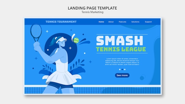 PSD gratuit modèle de page de destination du tournoi de tennis