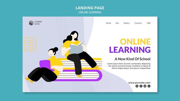 Modèle de page de destination e-learning illustré