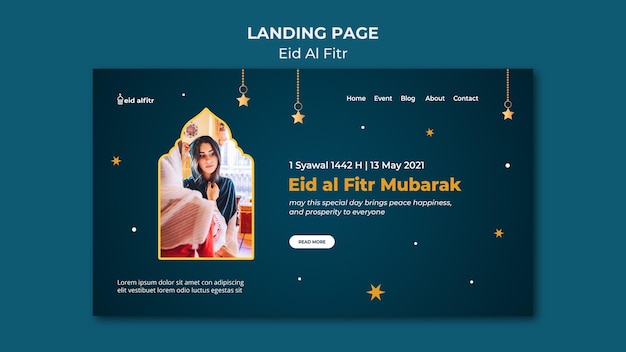 PSD gratuit modèle de page de destination eid al-fitr avec photo
