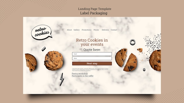 PSD gratuit modèle de page de destination d'emballage de cookies design plat