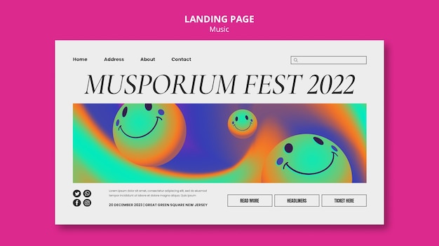 PSD gratuit modèle de page de destination d'émission de musique